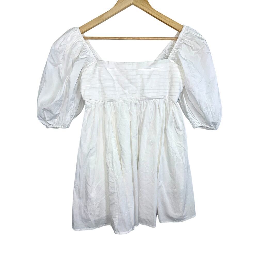 Abercrombie & Fitch White Square Neck Puff Sleeve Babydoll Mini Dress Women Sz S